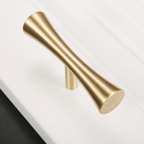 Lemfema Brass Handles, 2-Pack, Door Handles with 3 Types of Screws, Drawer Handle Pulls, Cabinet, Cupboard, Kitchen Door Knobs, T-Shaped Round Bar, Mi