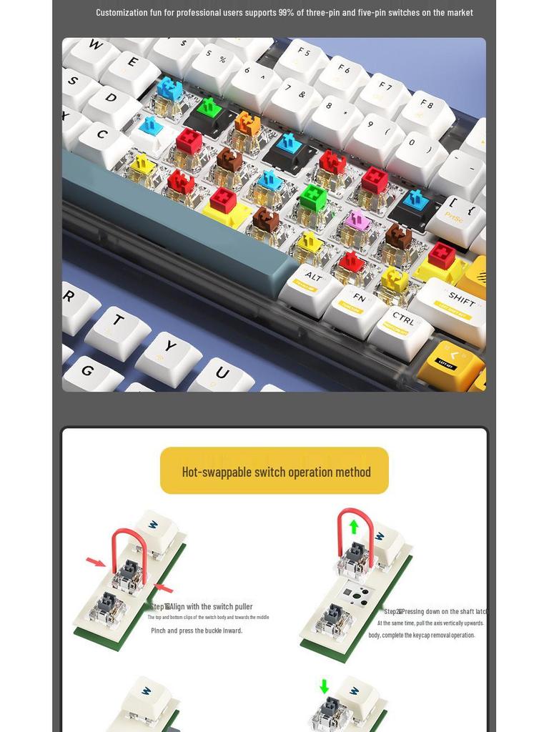 Wireless Bluetooth 68/61 Mechanical Keyboard Kit: RGB, Hot-Swappable, DIY Customizable, Mini, Portable.
