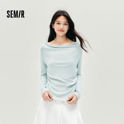 Semir Women's Solid Drape Neck Slim Fit Long Sleeve T-shirt