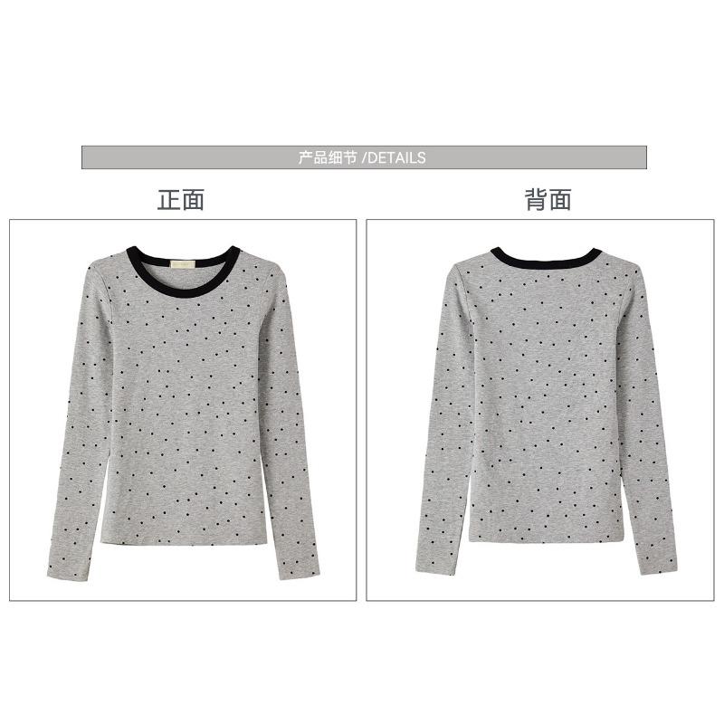 Women Polka Dot Color Block Long Sleeve Slim Fit Vintage Bottoming T Shirt