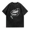 Womens Black Vampire Lips Goth Halloween T Shirt vintage Washed designer clothes Soft Stylish fashion Top For Everyday Wear