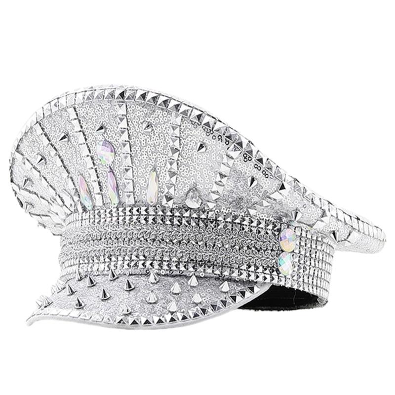 

Bejeweled Captain Hat Heavy Crystal Sailor Hat Surprise Gift for Girl Boys Headwear Hat for Carnivals Music Festival 1 серебряный
