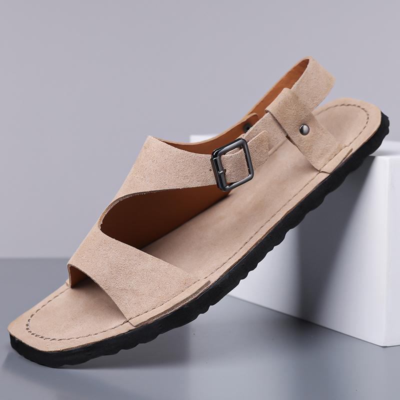 Men Black Sandals Slippers Handmade Simple Flats Summer Roman Sandals Open Toe Beach Shoes Plus Size