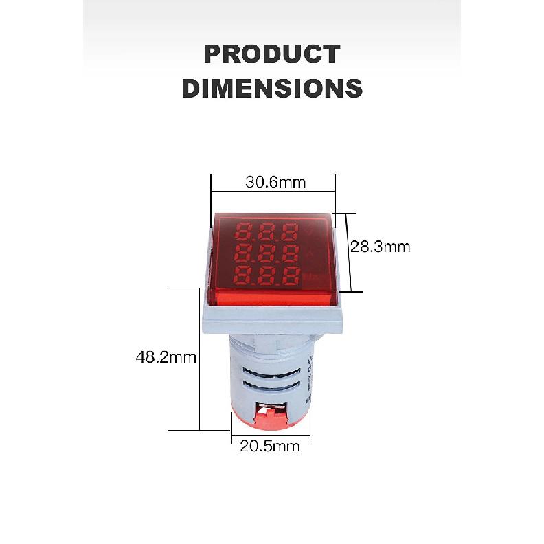 Square LED Digital Voltmeter Ammeter Hertz Meter AC24-500V Voltage Current Frequency Combo Meter Signal Light Indicator Tester