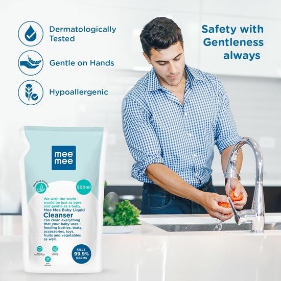 Mee Mee Baby Liquid Cleanser 500ml, Anti-Bacterial Kills 99.9% Germs | For Baby Bottles, Nipples, Accessories, Toys, Fruits & Vegetables