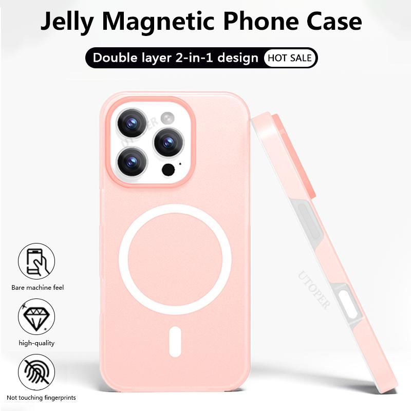 Fashion Dopamine Jelly Texture Two-in-one Case for iPhone 16 15 14 13 12 11 Pro Max Plus Fall Prevention Magsafe Magnetic Cover