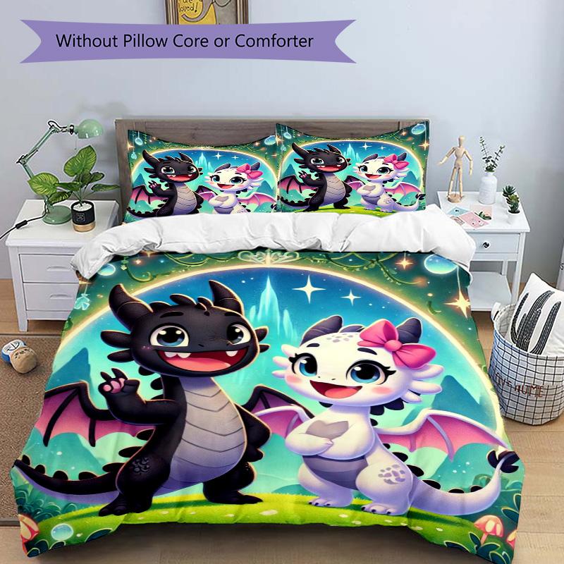 Fantasy Dragon Friends Print 3Pcs Bedding Setduvet Cover With 2 Bedropillowcase Home Birthday Gift