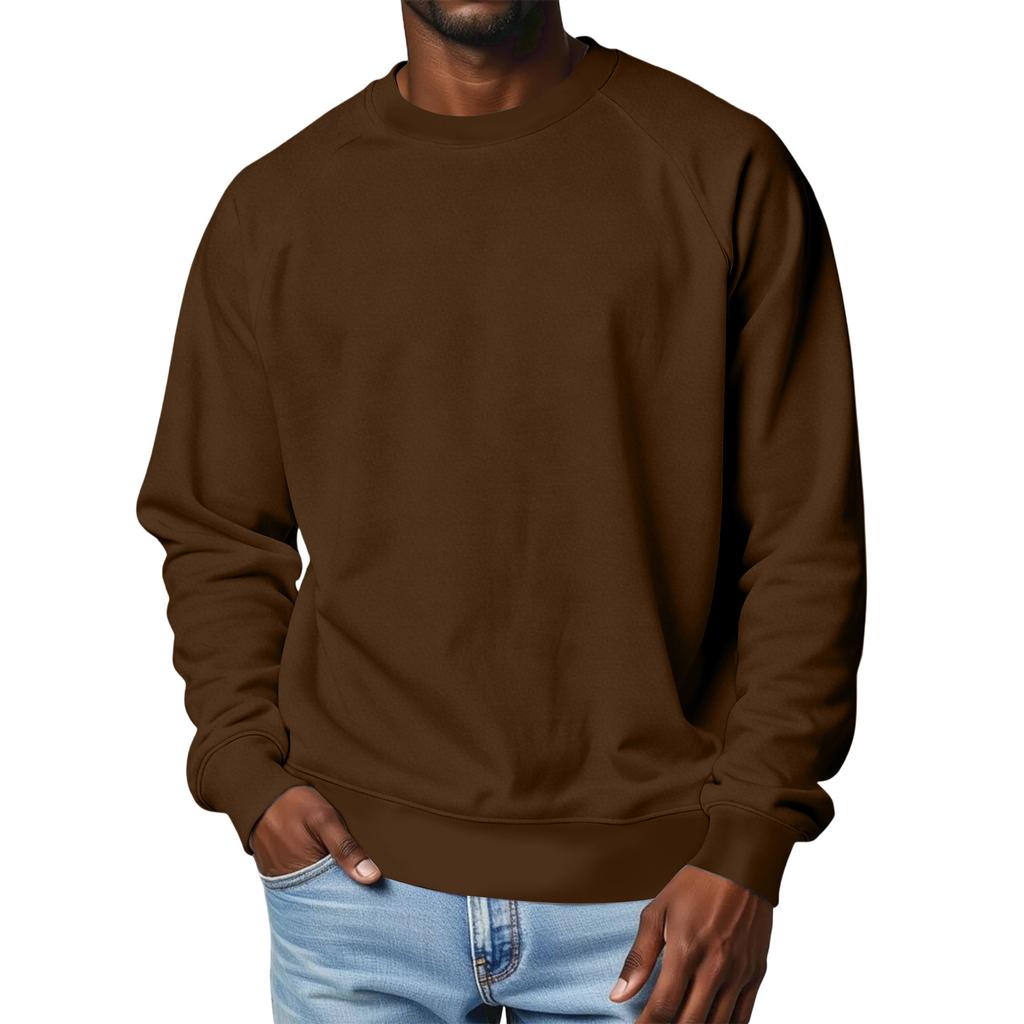 Men's Round Neck Raglan Sleeve Fleece-Lined Thick Solid Color Sweatshirt