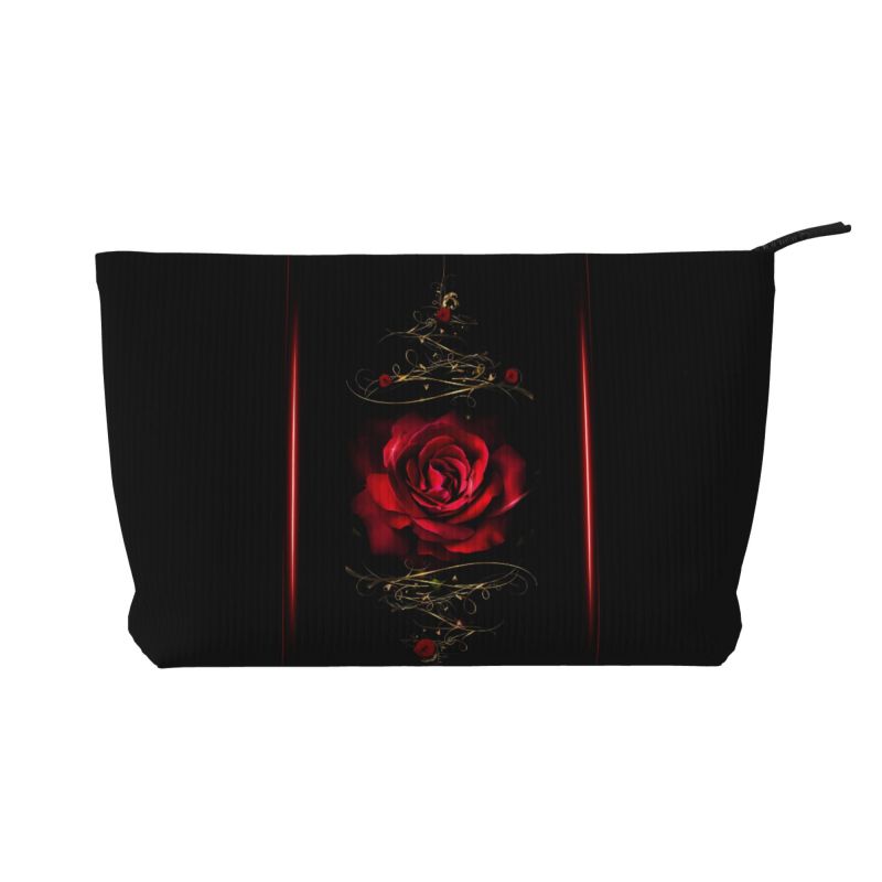 Red Rose Print Cosmetic Bag Women Foldable Lightweight Makeup Organizer Cosmetic Case Portable Storage Toiletry Bags