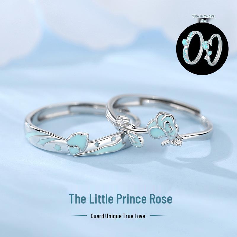 Tichia Original Little Prince & Rose Luminous Sterling Silver Couple Rings Women s Ring