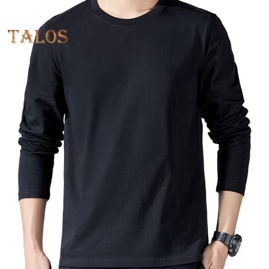 Menn Sport Topp Løs Ren Farge Rundhals Bunn Klær Langermet Hjemmeklær Gym Løping Basketball T-skjorte