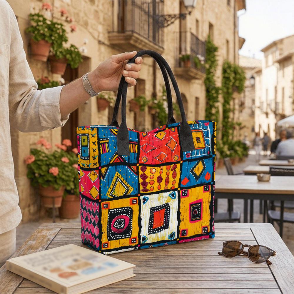 Bohemian Colorful Printed Tote Bag Large Capacity Casual Shoulder Bag for Daily Travel Shopping