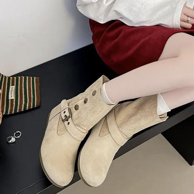 Vintage Boken Medium Single Boots Women's Autumn New Pile Platform Martin Boots Western Cowboy Boots