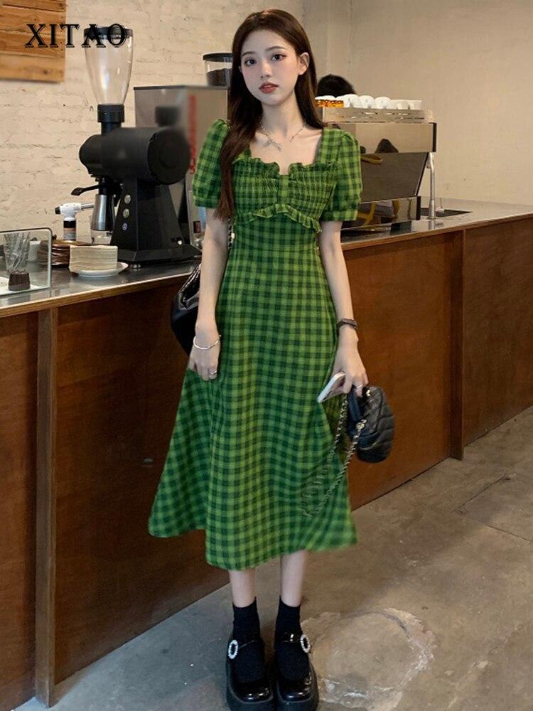 

XITAO Повседневное женское клетчатое платье с квадратным воротником LYD1062