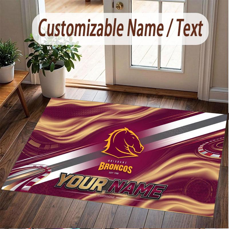Benutzerdefinierter Teppich Brisbane Broncos Muster Druck Name Text Weicher Rutschfester Boden Teppich für Zuhause Innen Dekoration