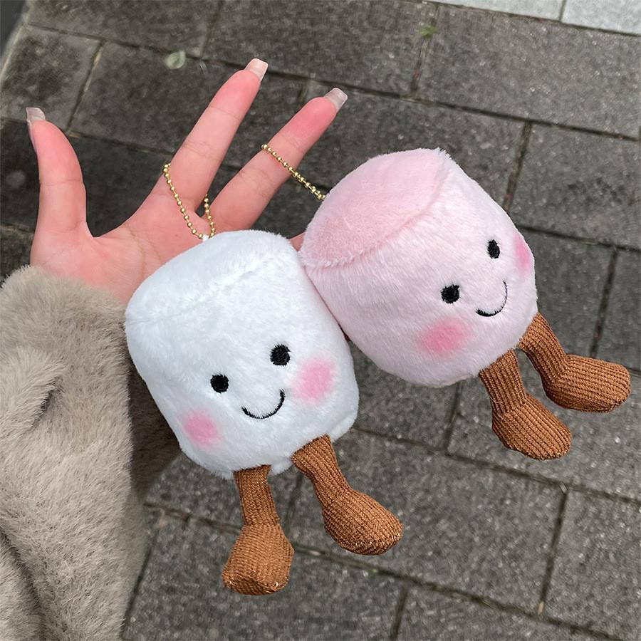 Adorable Soft And Creative Two-tone Marshmallow Plush Keychain Doll For Couples