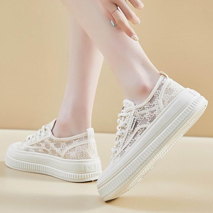 Summer mesh canvas shoes for students, thick soled height increasing sports board shoes