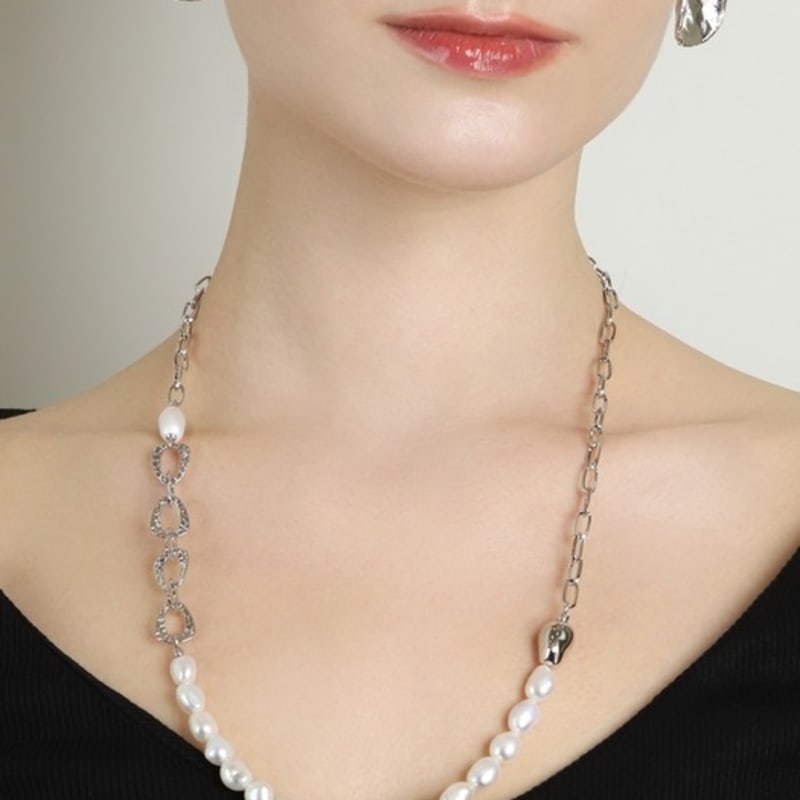 Ozel Baroque Pearl Gathering Chain Long Necklace PB133N