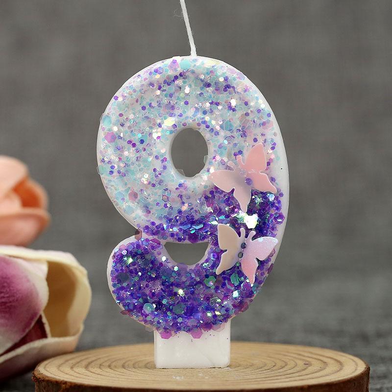 3D Sequin White and Purple Birthday Candles Extended 0-9 Numbers Cake Decoration Candle for Wedding Celebration Party