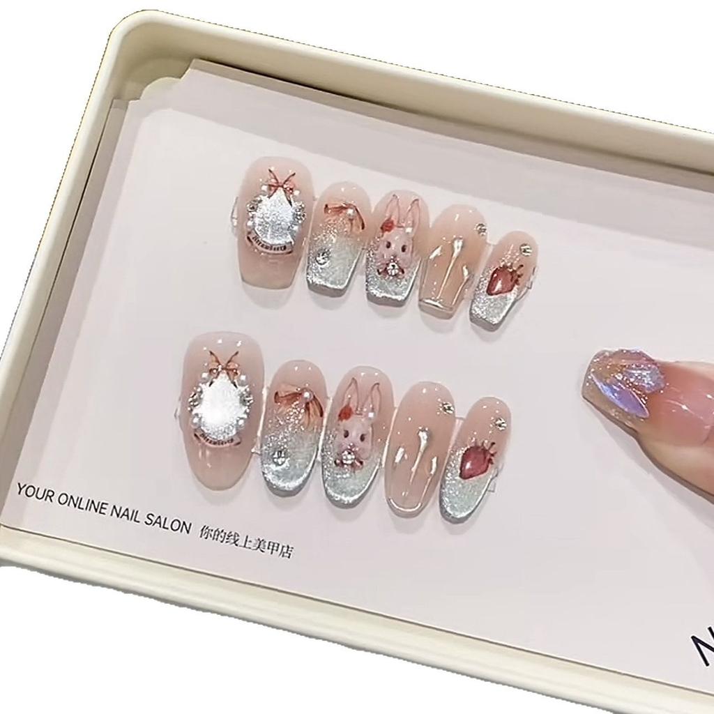 Pure Hand-made Phototherapy Wearer Rococo Rabbit Cute Reusable Nail Art Patches Can Be Removed
