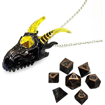 Dračí náhrdelník pro sadu D&D kostek, 7v1 dračí metalické D&D kostky s dárkovým pouzdrem pro hru Dungeons and Dragon, RPG roleplaying stolní hra dárky