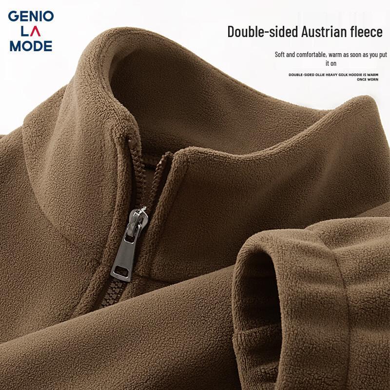 GENIOLAMODE Herren Verdickte Fleece Stehkragenjacke