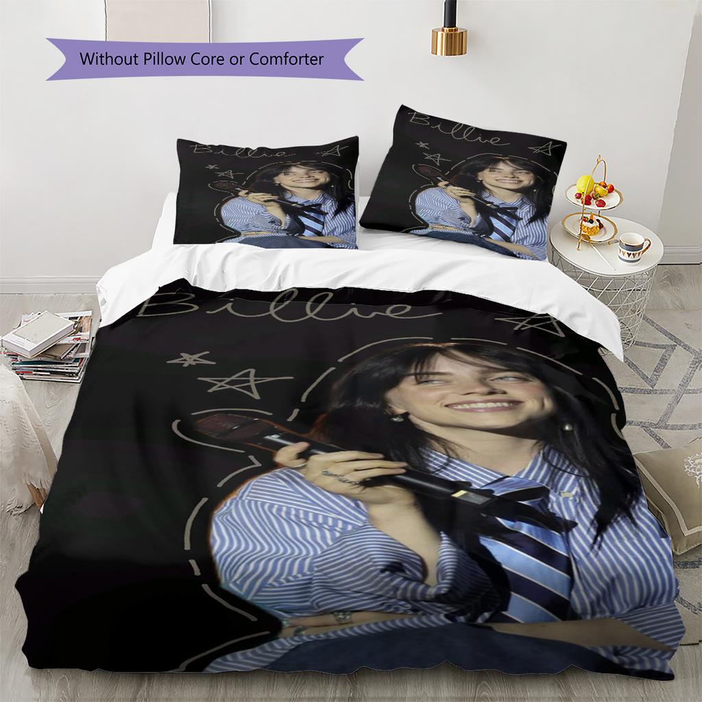 Billie Eilish Muster Bettwäsche, Steppbett Set Bettbezug Kissenbezug Zuhause Geburtstagsgeschenk (1 Bettbezug + 2 Kissenbezüge, ohne Füllung)