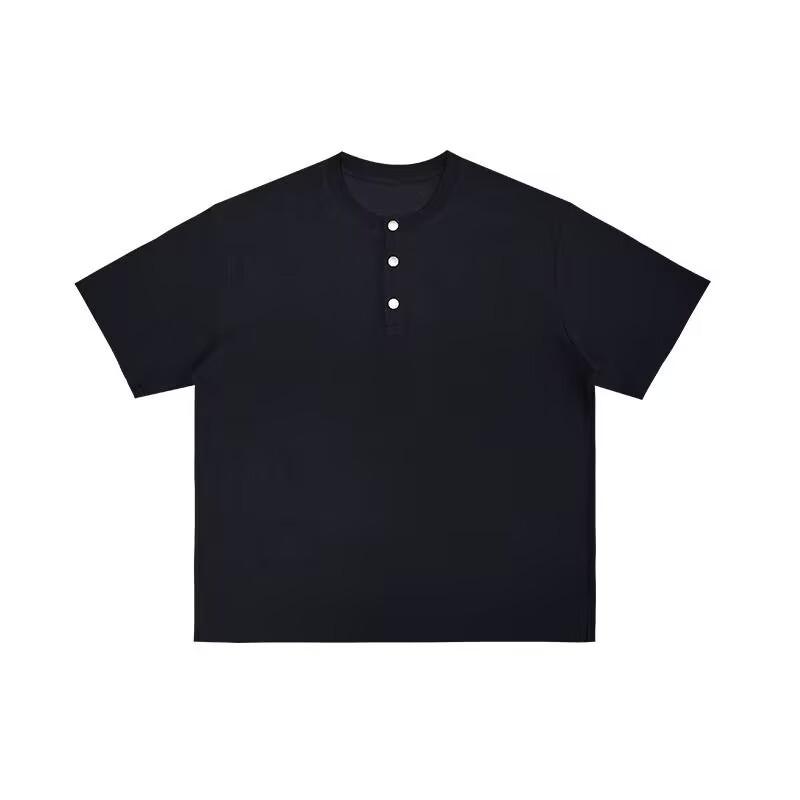 American Cleanfit Waffle Short-sleeved T-shirt Men's and Women's Summer Henry Collar Heavy Loose Casual T-shirt Trend