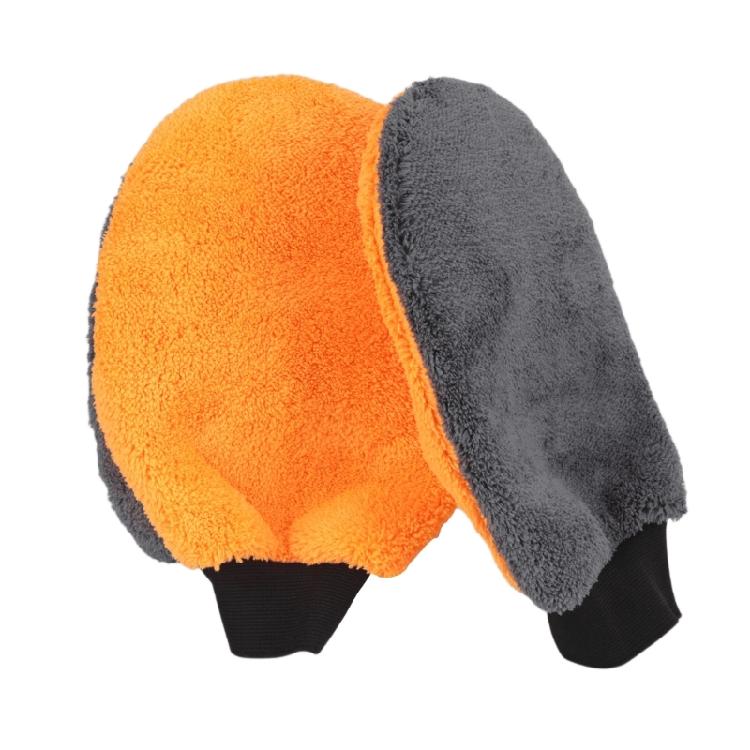 Vehicle Cleaning Mitt Pair with Double-Sided Soft Fleece Texture and Elastic Cuff for Wet Dry Washing and Household Wiping