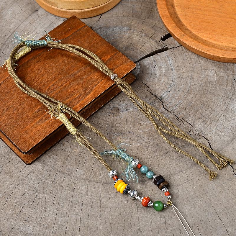 Tibetan Handmade Silver & Sandalwood Pendant with Multi-Gemstones and Adjustable Cord Necklace