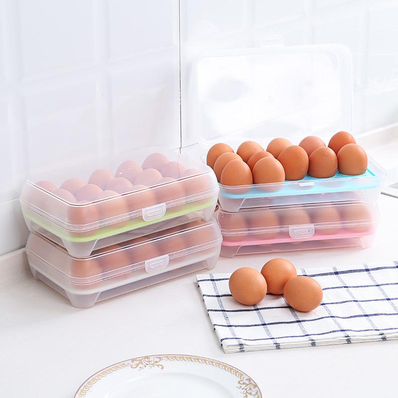 15 Grid Egg Storage Box Egg Box Tray with Lid Drawer Egg Carton PP Cases Refrigerator Cases Compartment Storage Egg Rack Support