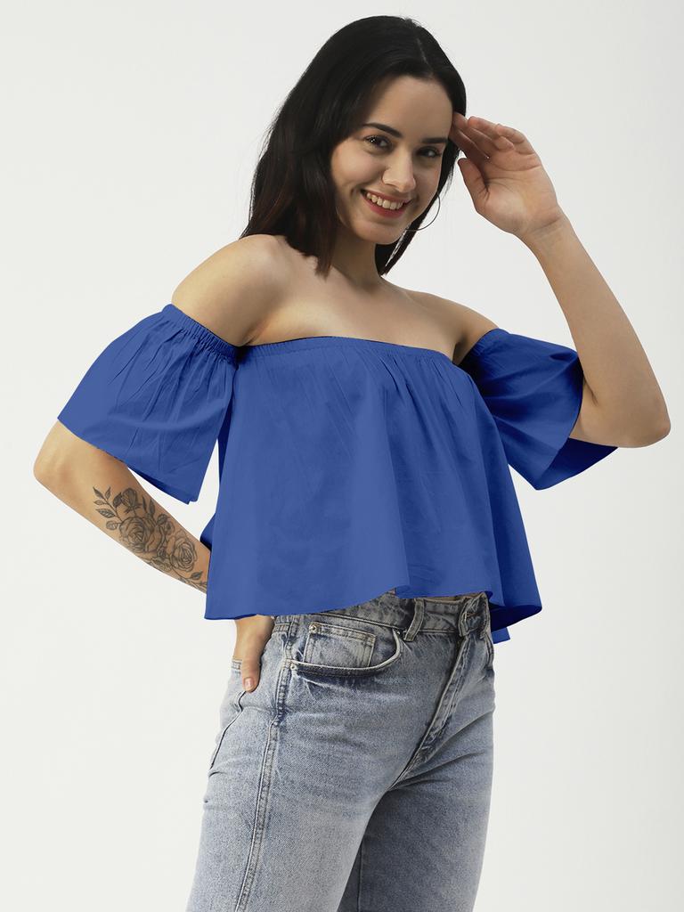 Moomaya Cotton Printed Off-Shoulder Top Summer Wear Crop Top For Women