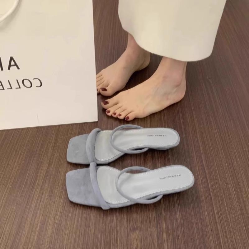 Fashion Hot Selling 2025 New Summer Low Heel Women Slippers Fashion Square Toe Slip On Slide Ladies Casual Dress Street Style Sandalias