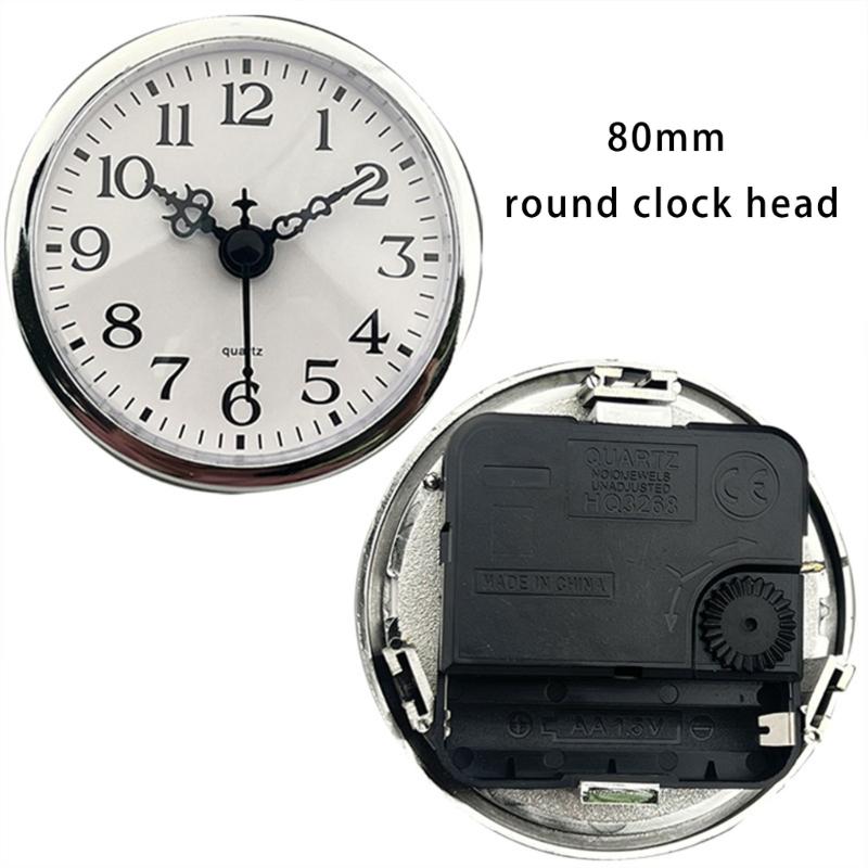 Miniature Quartzs Clock Insert 80mm Round Face Arabic Numerals Silver Trim Clock Head for Home and Office Crafting Use