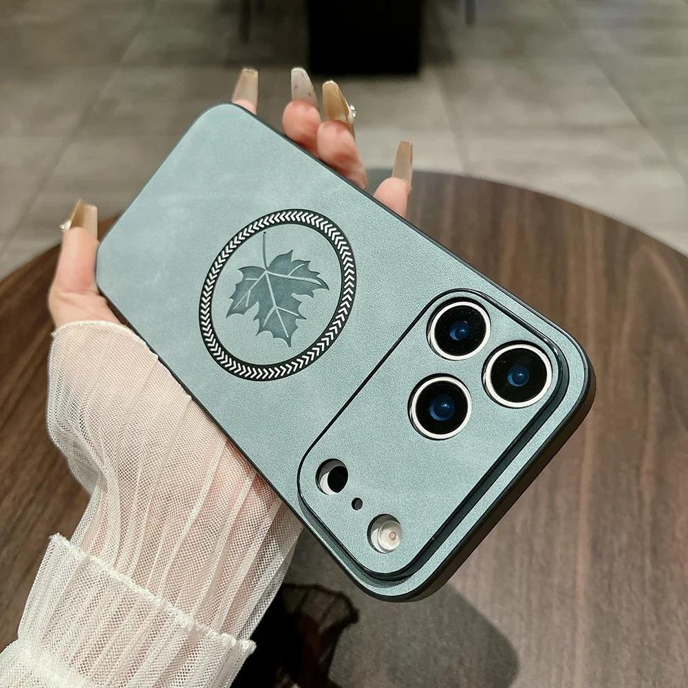 

Чехол с магнитной зарядкой из гладкой овчины с ретро-текстурой для iPhone 17 Air 16 15 14 Plus 13 12 11 Pro Max, чехол-футляр с полной защитой объектива iPhone 15