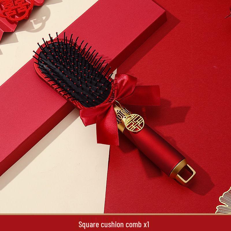 Mitgift der chinesischen Braut: Roter Luftkissen-Kamm-Set - Flauschiger Airbag, Ein Paar mit Geschenkbox für Hochzeiten