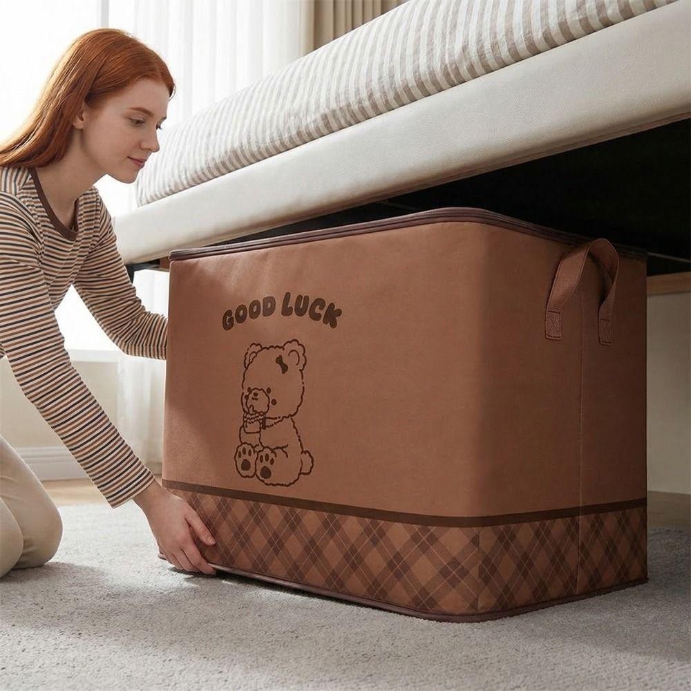 Non-woven Fabric Clothes Quilt Storage Bag Large Capacity Dust-proof Luggage Moving Bag Bear Pattern Moisture-proof