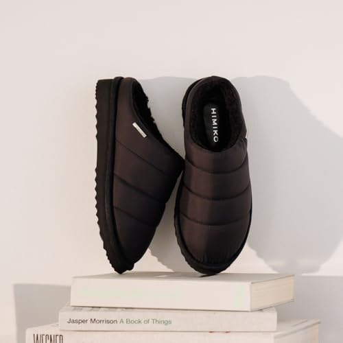 HIMIKO Quilted Boa Clogs, Black, Size M, 640011, Warm Slip-On Down Sandals for Fall/Winter