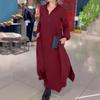 2026 Fashion Women Elegant Maxi Dress Casual Long Sleeve Solid Color Loose Hem Pullover Robe Female Autumn Winter Dress