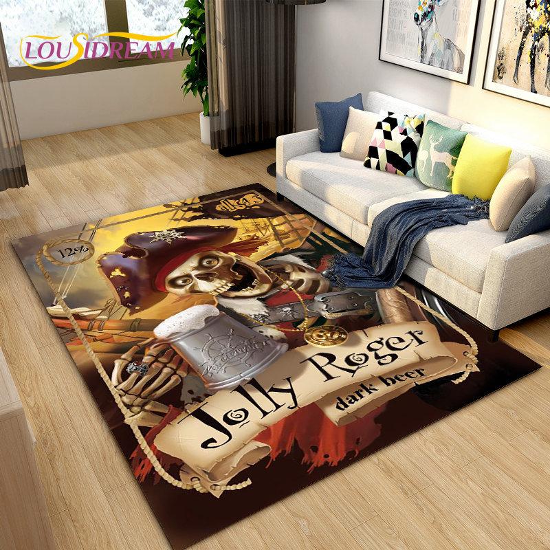 3D Horror Death Skull Pirate  Area Rug,Carpet Rug for Living Room Bedroom Sofa Doormat Decoration, Kids Play Non-slip Floor Mat