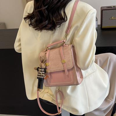 Vintage vielseitiger College-Stil tragbarer Rucksack Damen 2025 neue Mode kontrastierende Farbe Studentenrucksack Pendlertasche