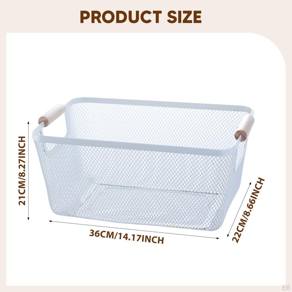 Mesh Container with Wooden Handles for Kitchen Organization And Vegetable Storage