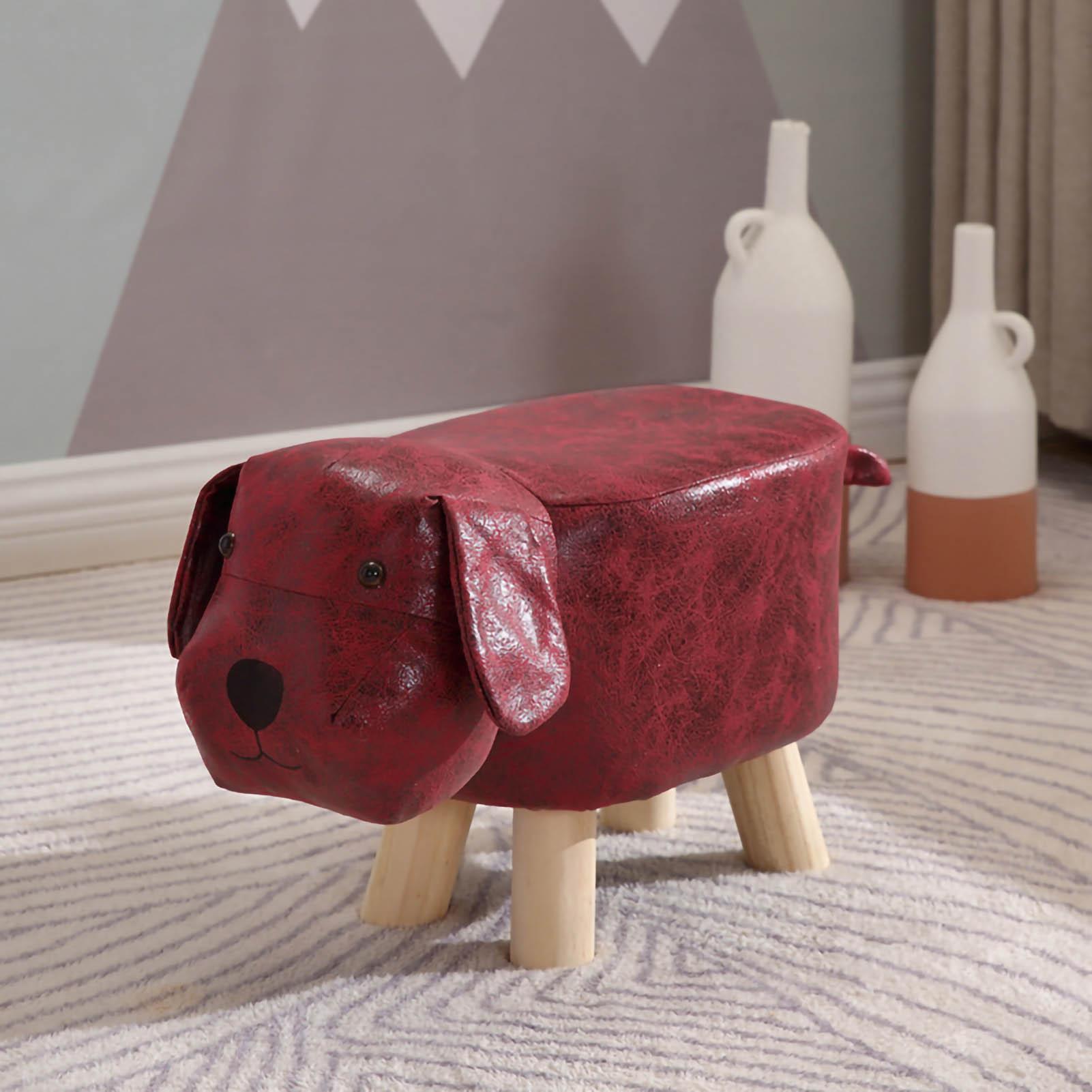 Konnwei Red Children Wooden Low Stools Cute Cartoon Children Stool Small Dog Shape Stool For Home Kindergarten