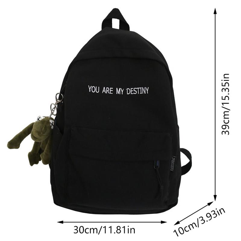 White Black Student Backpack With Frog Pendant Backpack Travel Storage Bag