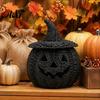 Duurzaam Hars Beeld Faux Rotan Halloween Pompoen Beeldje, Zwart Beeld met Heks Handgemaakt Geweven Textuur Ambachtelijke Hoed, Rustiek Vlechtwerk
