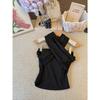 With chest pad, French temperament cross neck sling vest women's summer spice girl short slim-fit design top