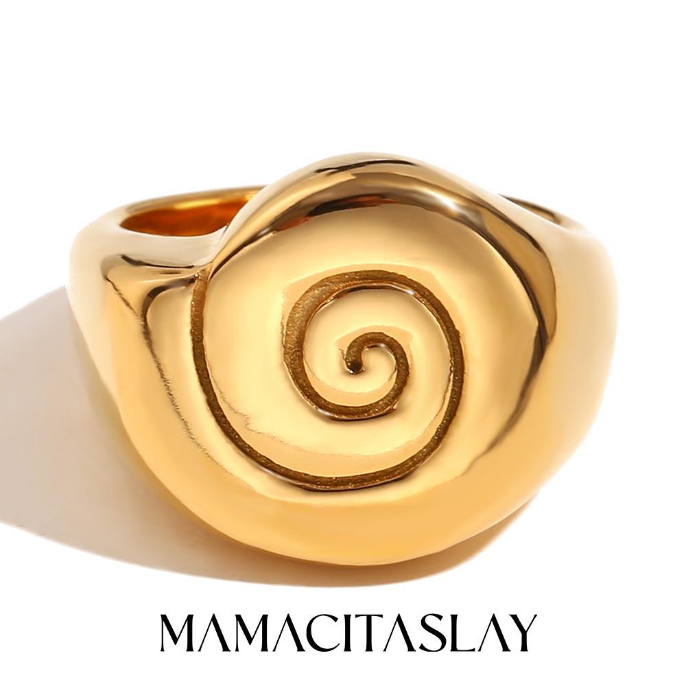 MamacitaSlay 2026 New Design Spool Spiral Texture Rings 18K Gold Plated Stainless Steel Waterproof Jewelry Women's Simple Gift