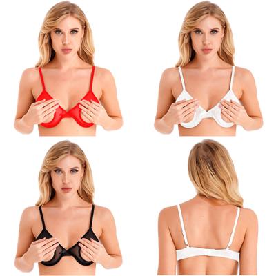 Women Hollow Out Open Cups Underwired Bra Tops Mesh Brassiere Underwear
