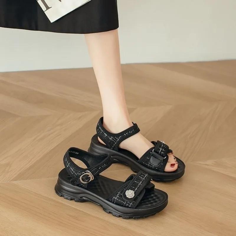 Platform Women's Sandals Korea Casual Ladies Shoes 2024 Trending Luxury Sandal Original High Quality Footwear Comfort Or On Sale