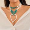 Ingemark Elegant Big Love Heart Pendant Choker Necklace for Women Multilayer Imitation Pearl Chain Grunge Jewelry Steampunk Gift